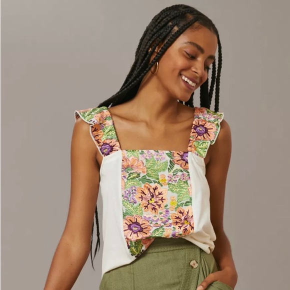 NWT Anthropologie Tiny Marin Floral Embroidered Tank - Picture 1 of 4